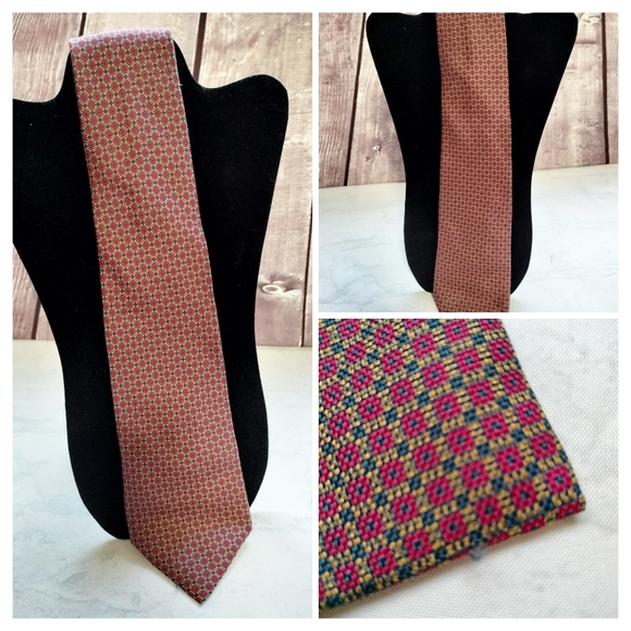 Franco Bassi Men's Tie Necktie Silk Jacquard Geometric Diamond Red Formal - Picture 1 of 11
